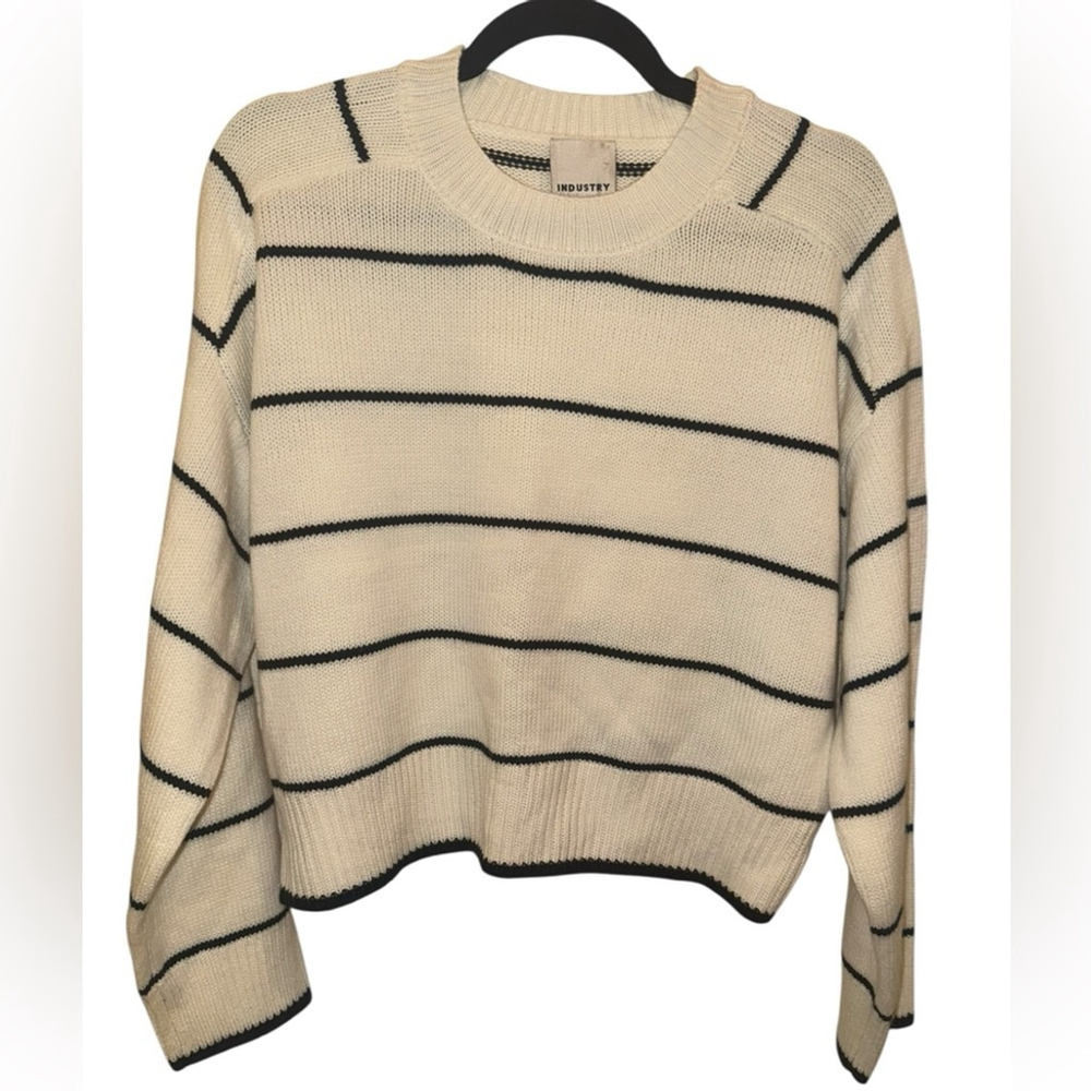 Elegant Striped Cream and Black Women's Sweater NWOT